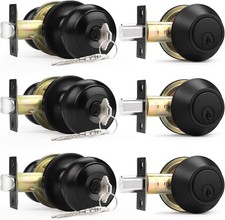 Entry Door Knobs Lock Set and Single Cylinder Deadbolt Combination