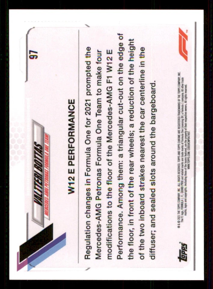2021 Topps Chrome Formula 1 #97 Valtteri Bottas/F1 Cars - Image 2 of 2
