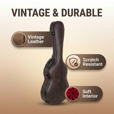 Crossrock 4/4 Size Classical Guitar Case | Coffee Brown Leather Finish, TSA Lock