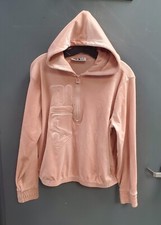 Womens FILA Pink Velour Velvet Hoodie Sweatshirt Quarter Zip Sz Medium