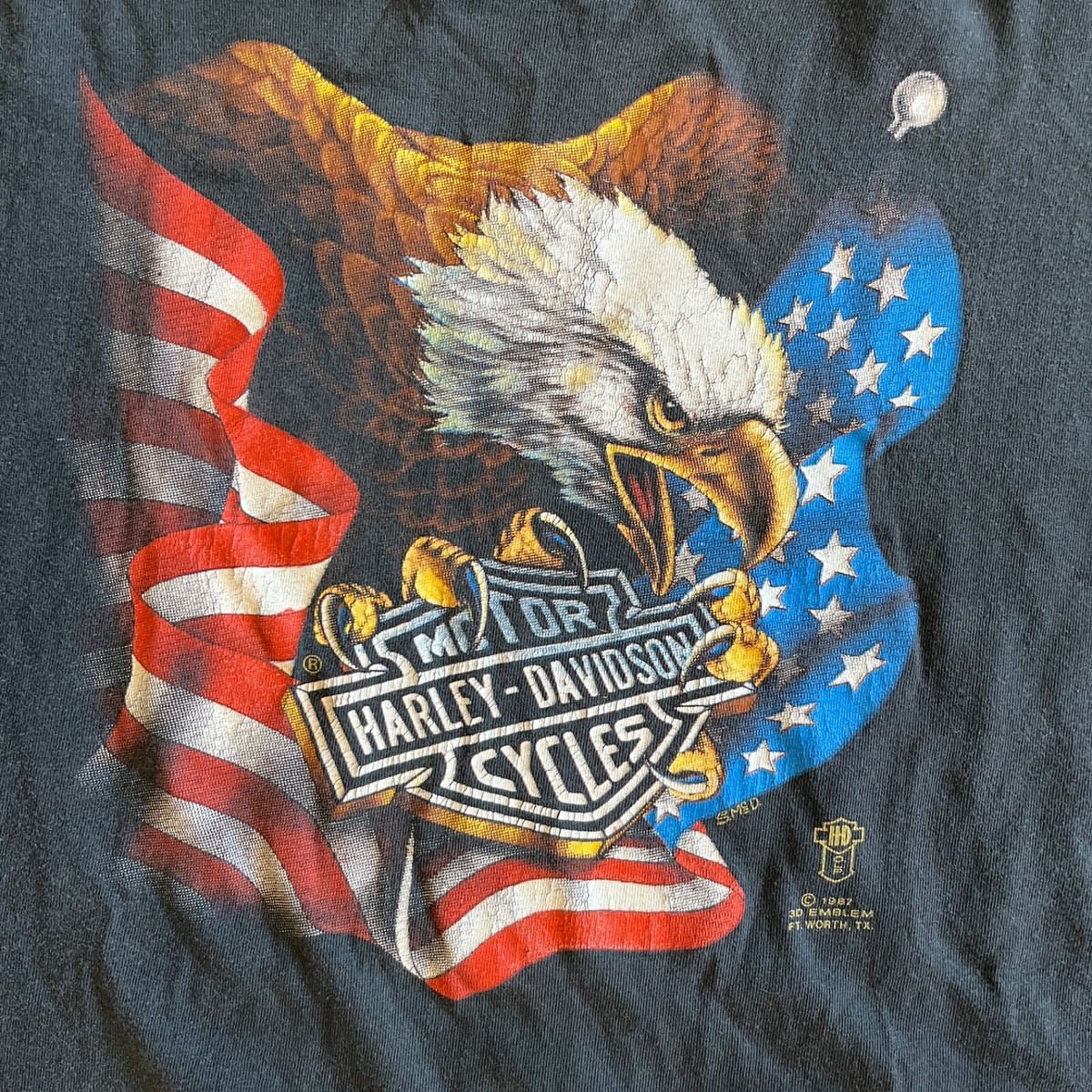 Vintage Harley Davidson Shirt Men's Sz XL Black 80s 3D Emblem Eagle 1987 Flag | eBay