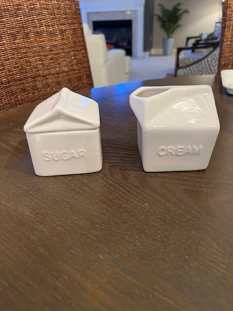 Storehouse White Ceramic Milk Carton Cream and Sugar Set Farmhouse Style EUC