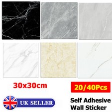 20/40Pcs Self-Adhesive Marble Tiles Sticker Stick On Wall Floor Kitchen Bathroom