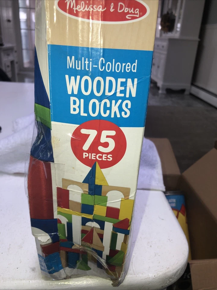 Melissa & Doug 75 Piece Multi-Colored Wooden Shapes Building Blocks Set Ages 2+ - Image 2 of 4