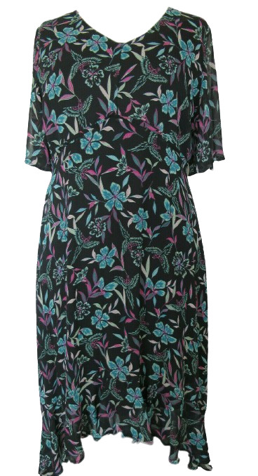 Sheego Vestido de Mujer Manga Corta Gasa Noche Negro Chifón Talla Especial