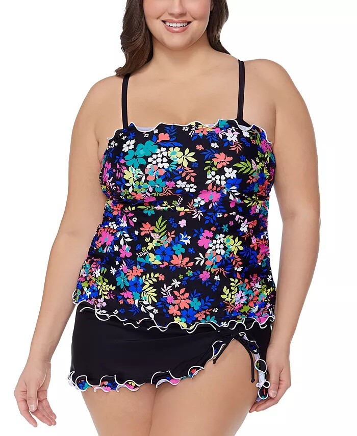 Island Escape HEAVEN SENT MULTI Plus Size Bandeau Tankini Swim Top, US