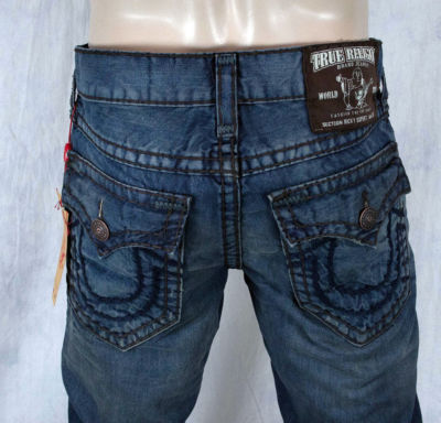 True Religion Jeans Men's Ricky Super T Shasta brown navy stitch