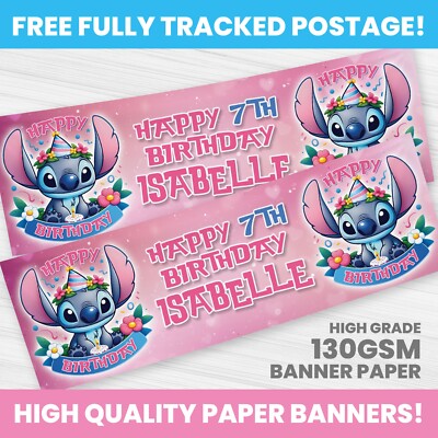 STITCH GEBURTSTAGSBANNER PERSONALISIERT BELIEBIGER NAME FOTO PARTY BANNER MÄDCHEN JUNGE