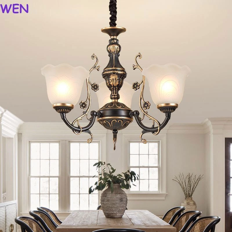 European Chandelier Living Room Light Retro Ceiling Lighting Glass Pendant Lamp - Image 3 of 4