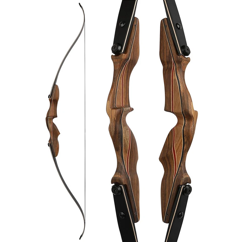 60" 30-60lbs Archery Recurve Bow Takedown 17" Wood Riser Shooting Hunting Target - Image 3 of 4