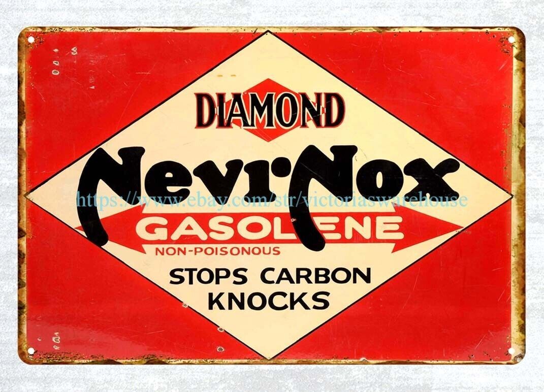 Vintage Diamond Nevr-Nox Gasolene Metal Tin Sign Wall Art Decor  -image