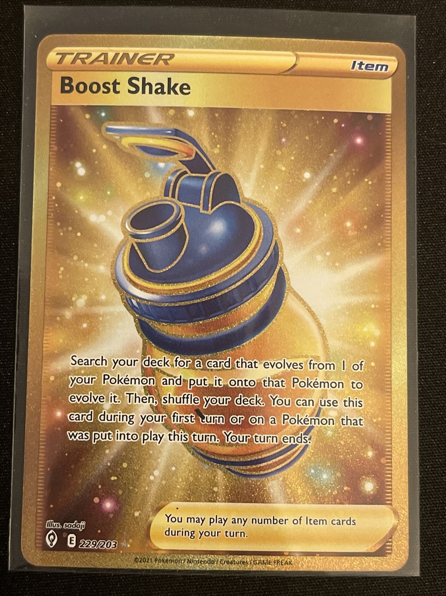 Pokmon TCG Boost Shake Evolving Skies 229/203 Holo Secret Rare Gold NM Pokmon TCG Boost Shake Evolving Skies 229/203 Holo Secret Rare Gold NM