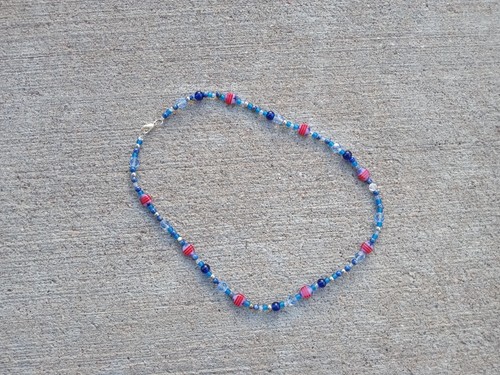 Blue Patriotic Beaded Necklace - Picture 9 of 9