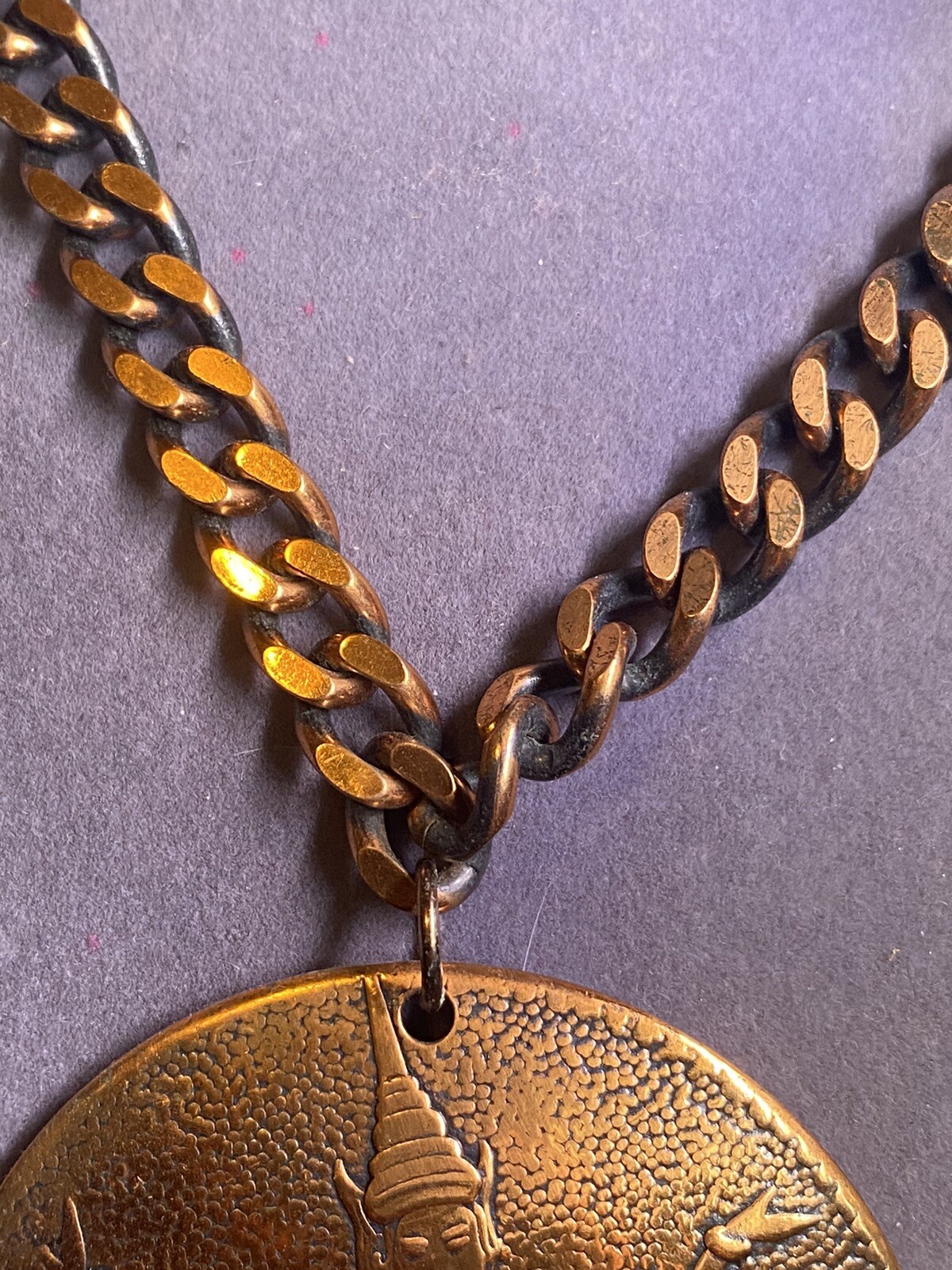 VINTAGE SOLID COPPER SHIVA MEDALLION PENDANT CUBAN LI… Gem