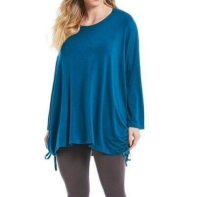 Bryn Walker Orinoco Ruched Inman Shirt Tunic Turquoise Blue Dolman relaxed Fit M