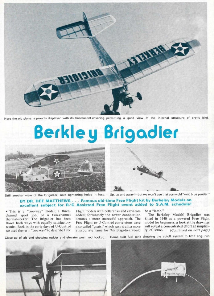 Berkeley Model Airplane Plans (FF): Brigadier 1940 56" Sport-Trainer for .09-.15 - Image 2 of 2