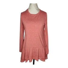 LOGO Lounge Tunic Top Women S Red Knit Long Sleeve Ruffle Lagenlook Cottagecore