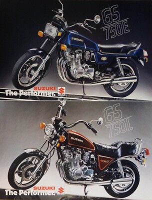GSページ 1980 Suzuki GS750E GS750L 2-page bi-fold brochure-Vintage P/N