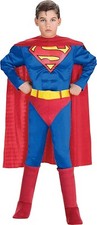Super DC Heroes Deluxe Muscle Chest Superman Costume With Cape Child Size Large