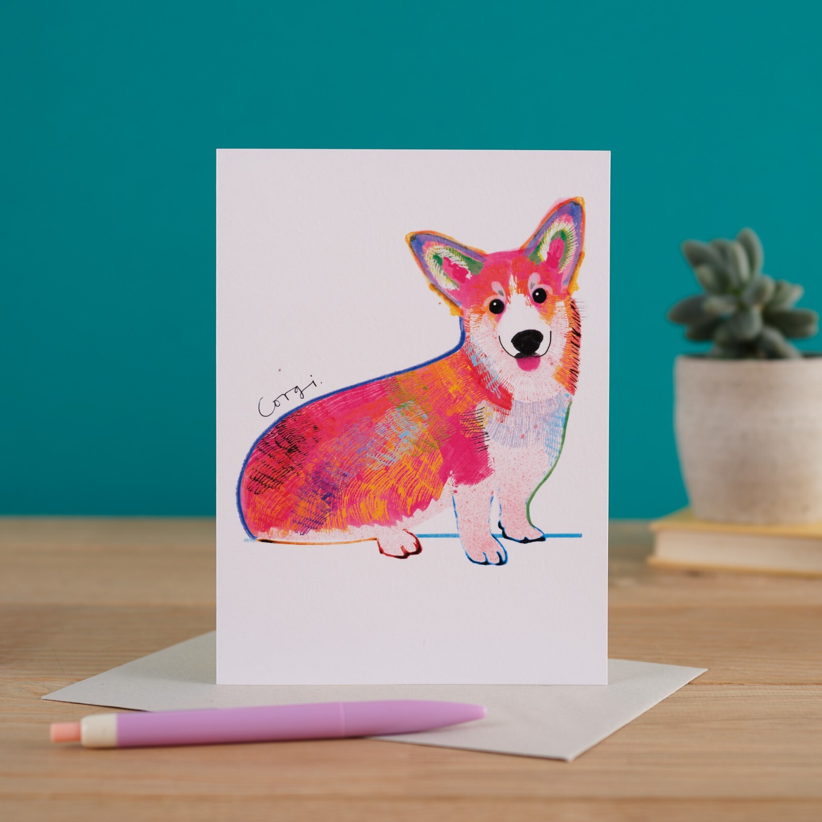 Blank Card Colourful Corgi - Mixed Media Dog Breed Artwork