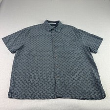 Nat Nast Silk Shirt Mens XL Blue Button Up Bowling Hawaiian Geometric Print Camp