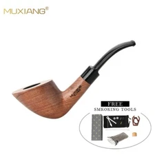 Wooden Tobacco Pipe Bent Stem Smoking Pipe 9mm Carbon Filter Pipe Rack Brush Box