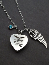 Steel Memorial Urn Pendant Necklace Cremation Jewelry for Ashes Heart Wings