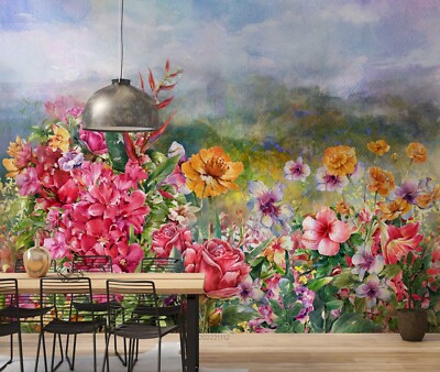 3D Flowers Flora Watercolor Self-adhesive Removable Wallpaper Murals