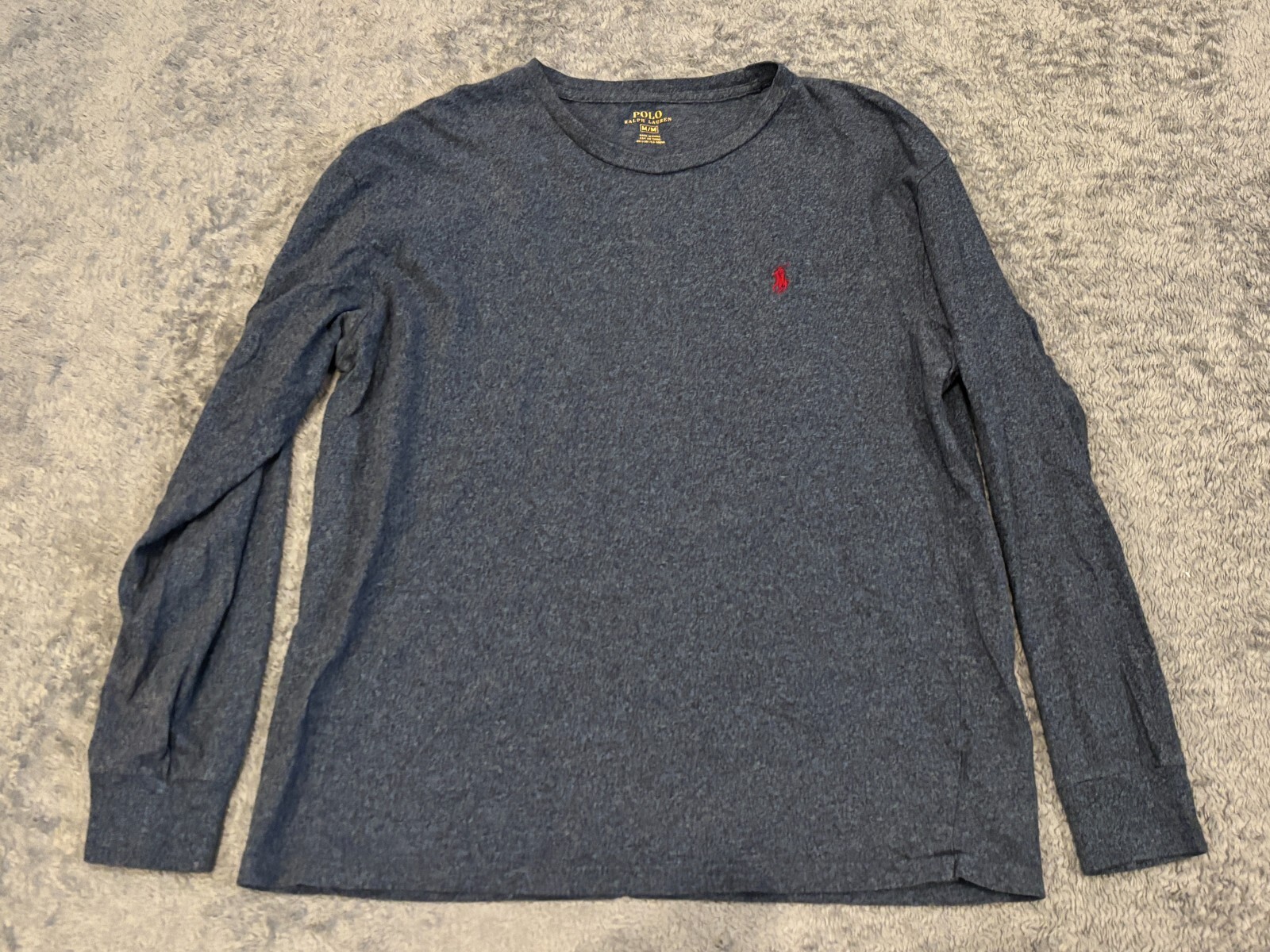 Polo Ralph Lauren camicia uomo blu medio manica lunga girocollo maglietta logo pony
