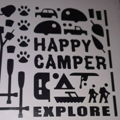 RV Camp Camping SCRAPBOOK SILHOUETTE Cut Out  canoe smores paws leaves flourish