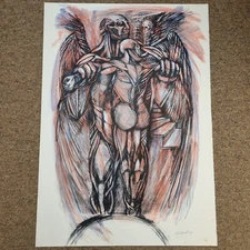 Karen Laub-Novak Signed Colour Print Surrealist Fantasy Winged Man 1994