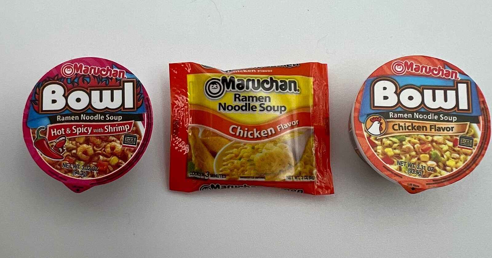 Zuru Mini Brands Bag of Ramen & 2 Cups -lot Of 3  Bundle Maruchan Surprise 1”