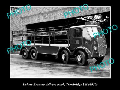 OLD 8x6 HISTORIC PHOTO OF USHERS BREWERY DELIVERY TRUCK TROWBRIDGE UK c1950