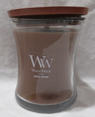 Yankee WoodWick Hourglass Candle Jar 9.7 oz SANTAL MYRRH crackles as it burns