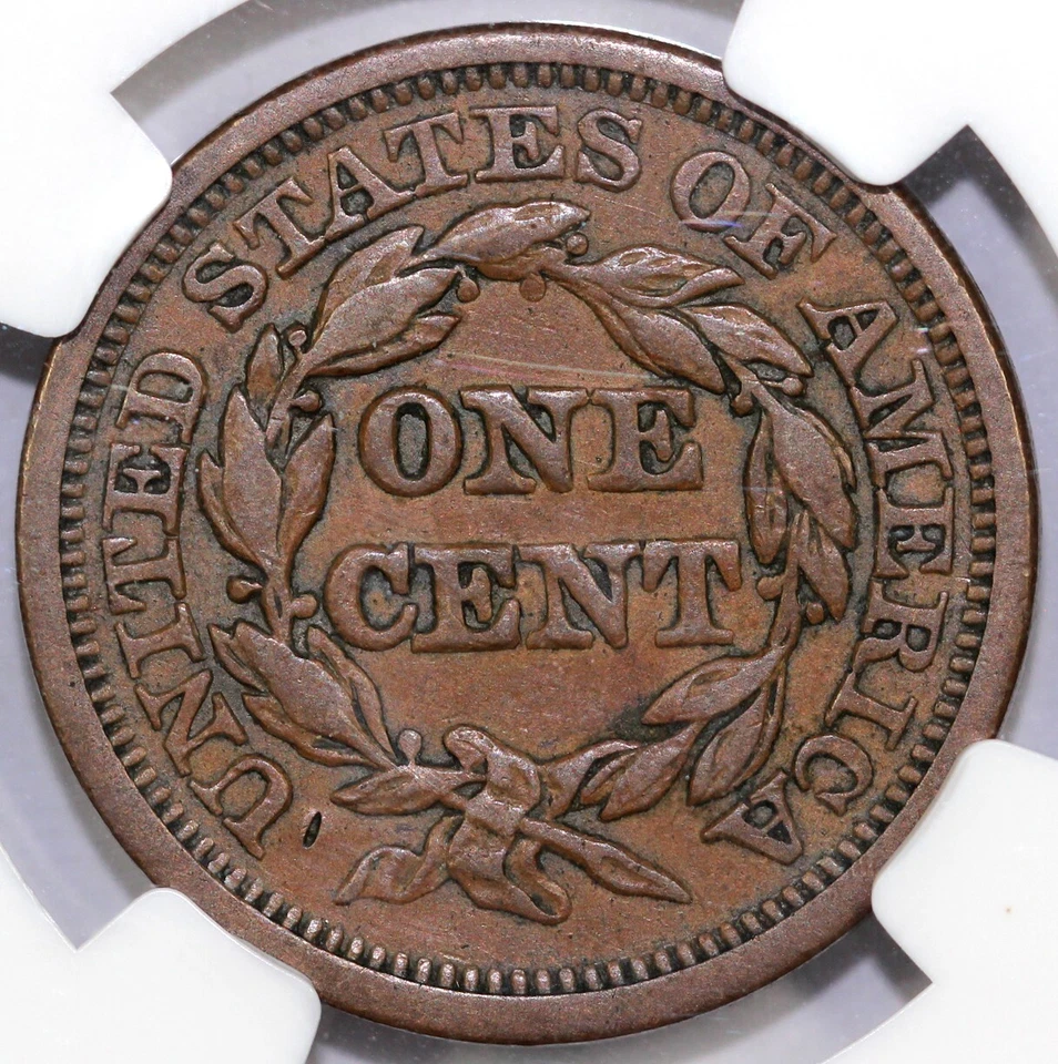 1848 1c N-5 Braided Hair Large Cent NGC VF 35 - Image 2 of 4