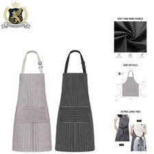 Luxury Adjustable Chef Apron with Pockets - Striped Design for Men  Women