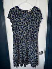 MICHAEL KORS XL Fit Flare Dress Navy Summer Spring Tiny Daisies Flowers EUC