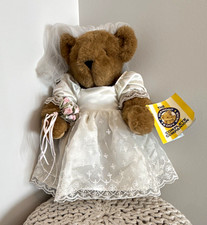 Vermont Teddy Bear Company Bride Plush Bear 16-20in Dress Veil Bouquet Tags