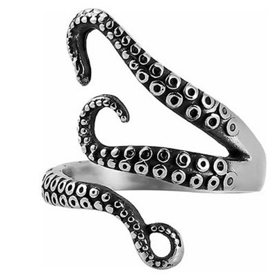 Octopus Tentacle Ring Adjustable Silver Gothic Ocean Wrap Finger Jewelry