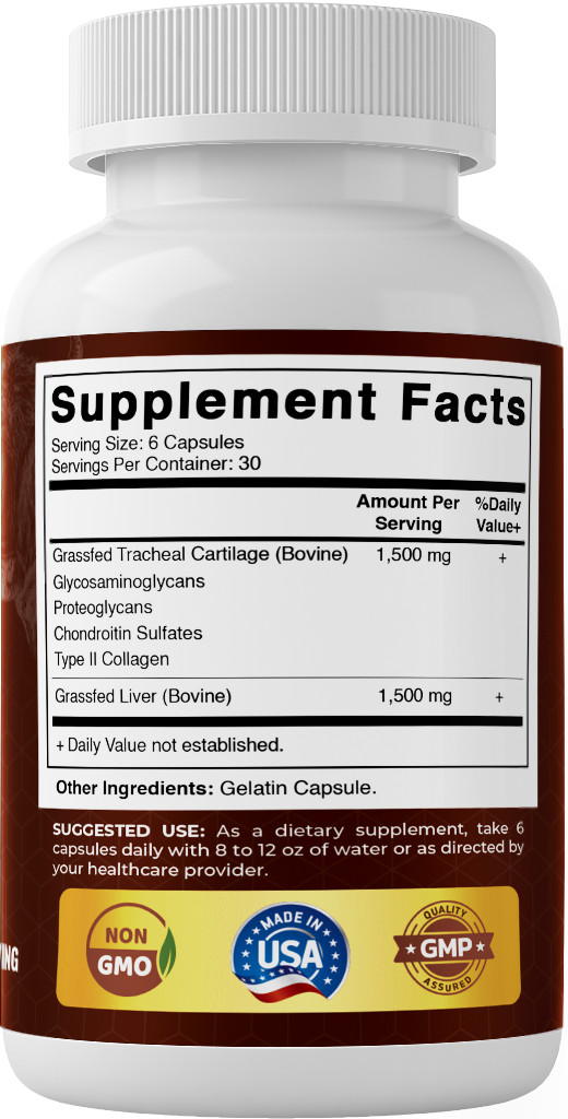 Vitamatic Grass-Fed Beef Trachea with Liver 180 Capsules – Freeze-Dried, Non-GMO