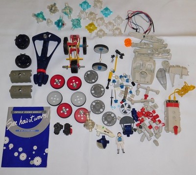 Vintage CAPSELA Parts Lot Wheels Gears Spaceship Figure - Misc Lot - Read