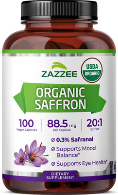 USDA Organic Saffron 20:1 Extract, 88.5 mg, 0.3% Safranal, 100 Vegan Capsules