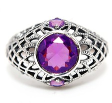 3CT Natural Amethyst 925 Sterling Silver Filigree Ring Jewelry Sz 8 FB9-6