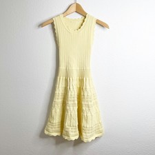 Yellow Sleeveless Pointelle Knit Fit and Flare Scalloped Mini Dress