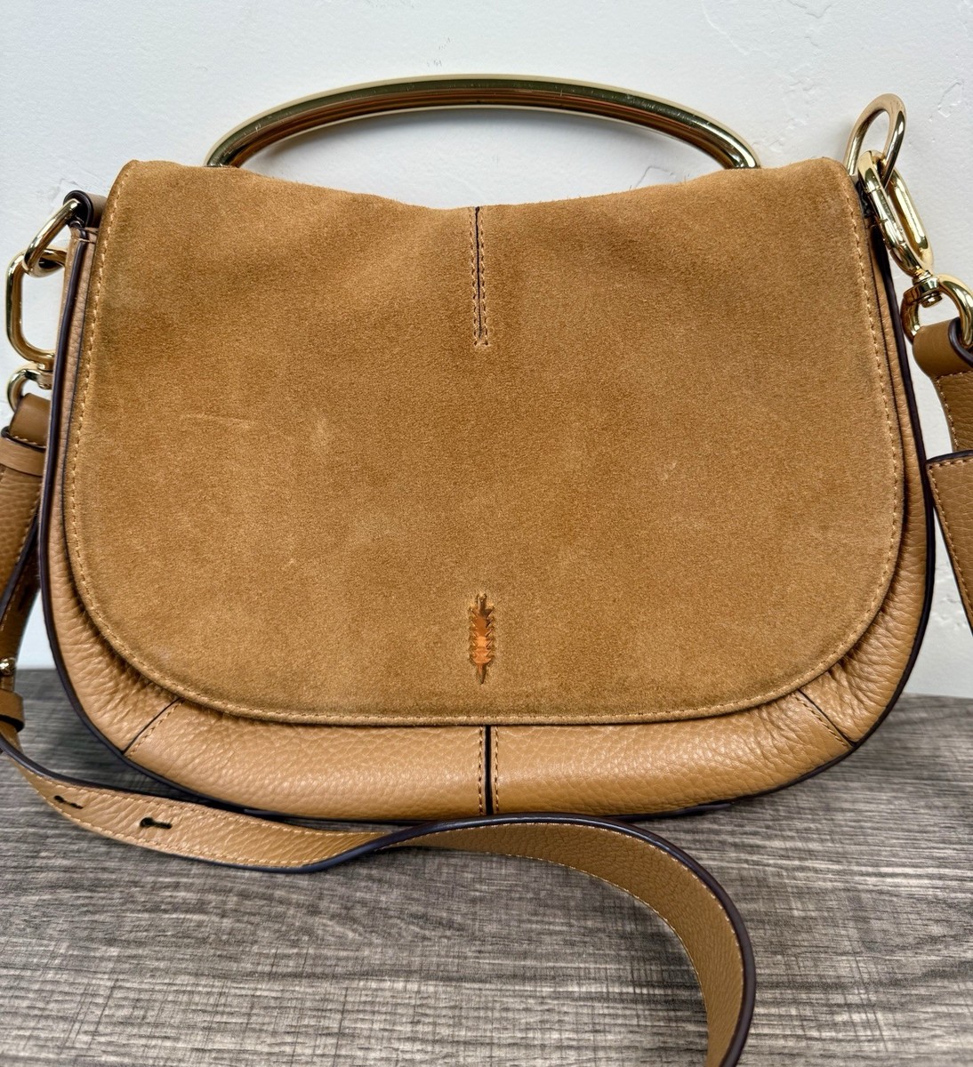 Brown Suede Crossbody Saddle Bag Thacker New York Suede