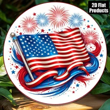 8" American Flag Fireworks Patriotic Metal Art