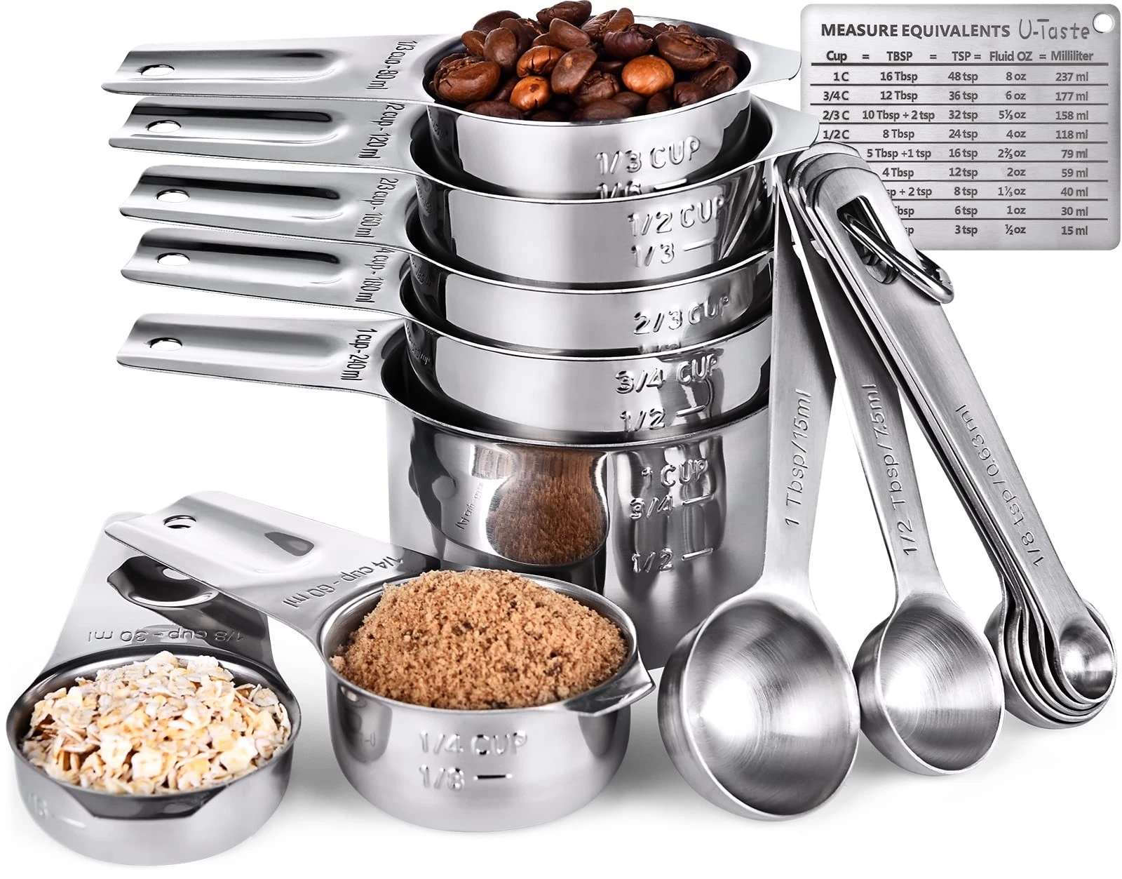 Measuring Cups and Spoons Set of 15 : 7 Measuring Cups and 7 Measuring Spoons...