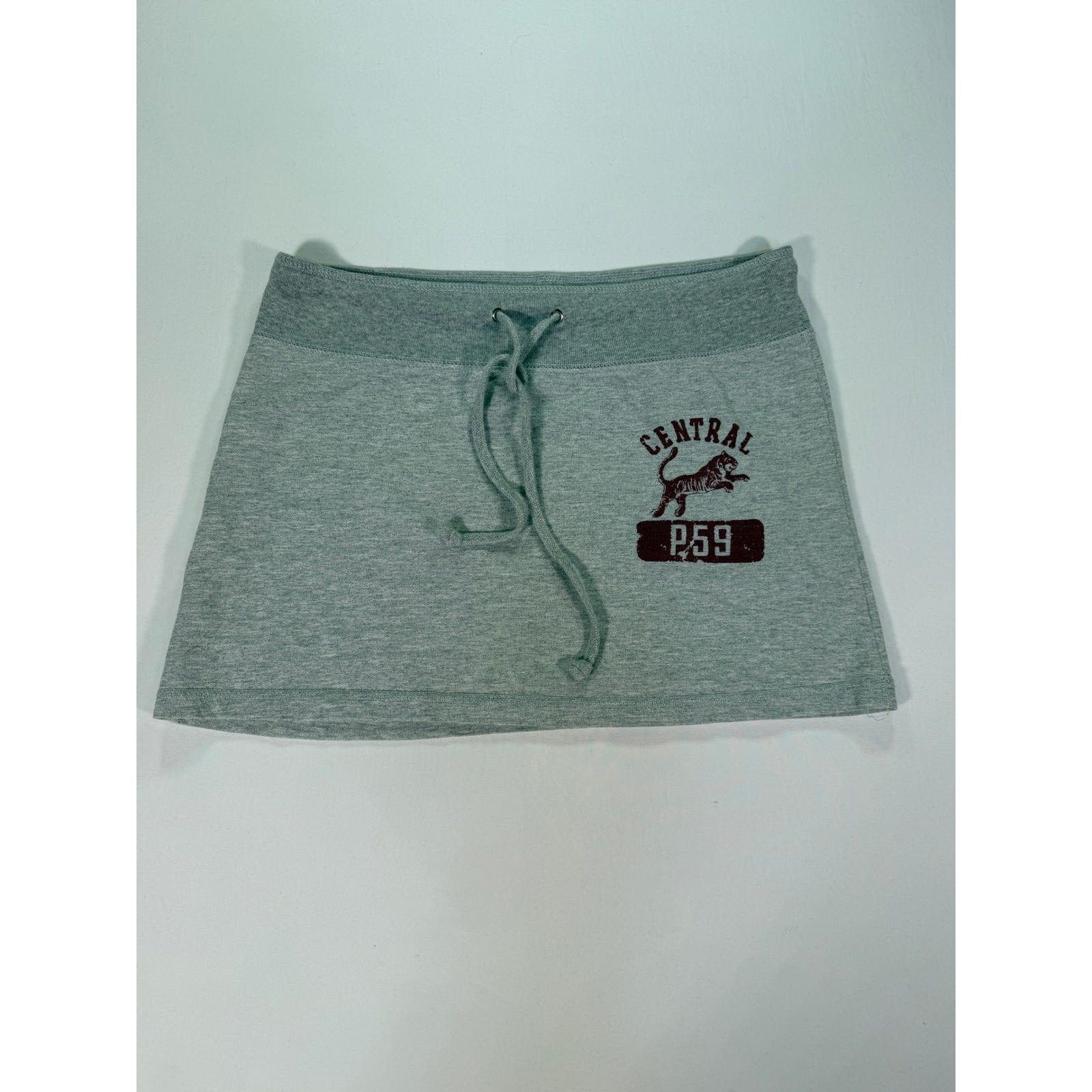 Vtg Y2K Central Tiger Graphic Mini Skirt Womens Small Gray Drawstring Sporty