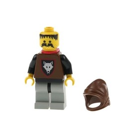 1X Lego Minifigure Wolfpack Robber Brown Gray Moustache Hood Cape 6105 CAS252