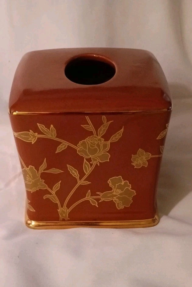 Cubierta de pañuelo marrón dorado y óxido de cerámica muy rara con resorte patrón Regina Foto 4 de 4